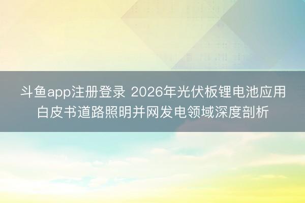 斗鱼app注册登录 2026年光伏板锂电池应用白皮书道路照明并网发电领域深度剖析