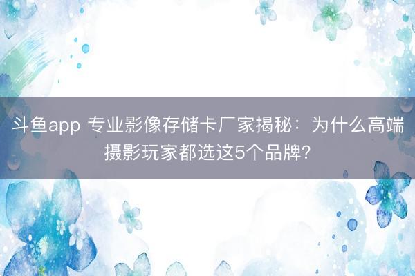 斗鱼app 专业影像存储卡厂家揭秘：为什么高端摄影玩家都选这5个品牌？