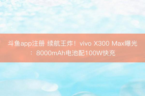 斗鱼app注册 续航王炸！vivo X300 Max曝光：8000mAh电池配100W快充