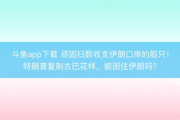 斗鱼app下载 顽固扫数收支伊朗口岸的船只!特朗普复制古巴花样,能困住伊朗吗?