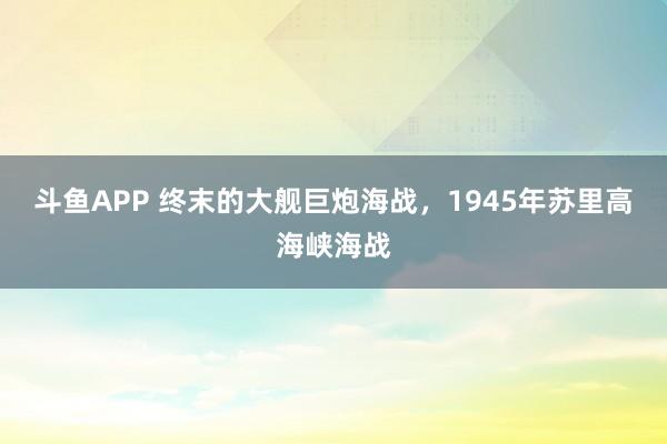 斗鱼APP 终末的大舰巨炮海战，1945年苏里高海峡海战