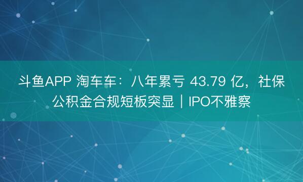 斗鱼APP 淘车车：八年累亏 43.79 亿，社保公积金合规短板突显｜IPO不雅察