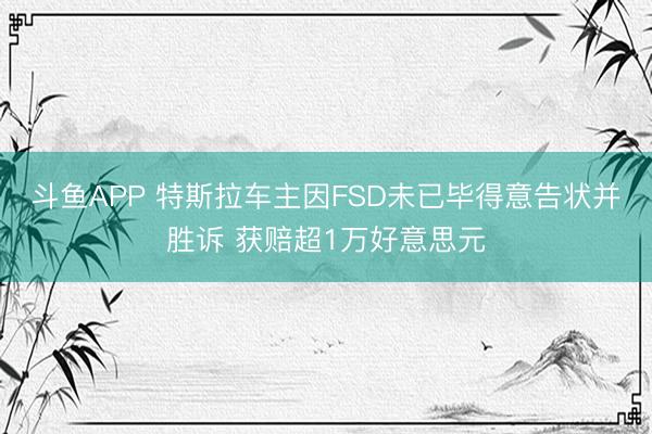 斗鱼APP 特斯拉车主因FSD未已毕得意告状并胜诉 获赔超1万好意思元